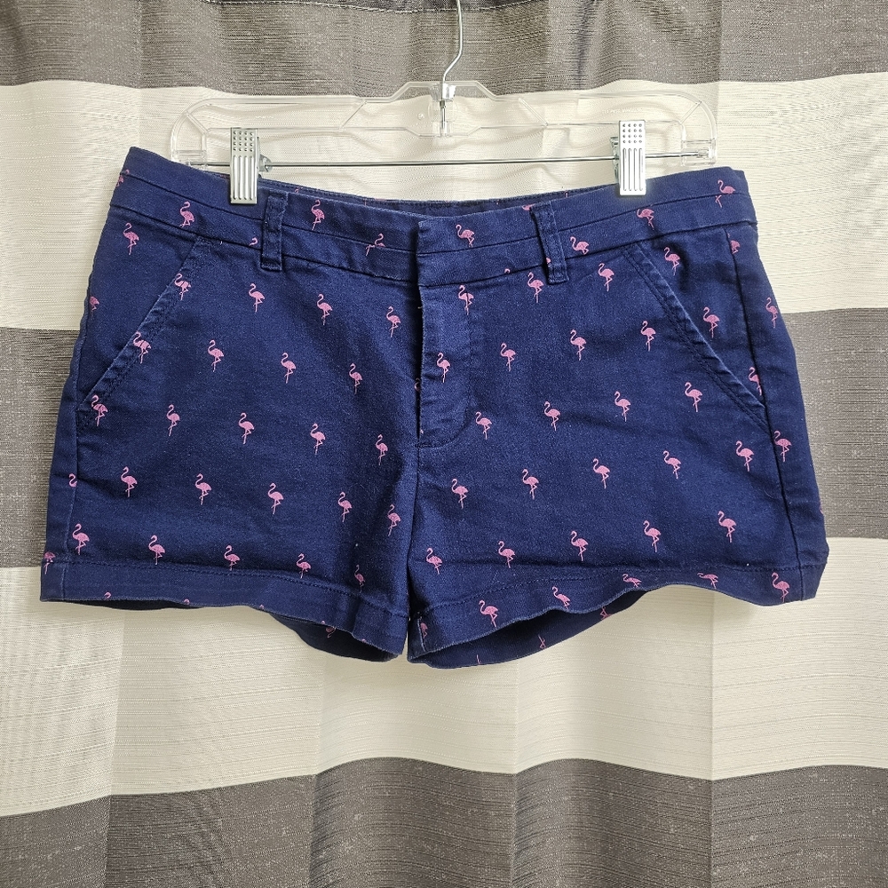 Harper Bermuda Shorts Blue and Pink Flamingo Print